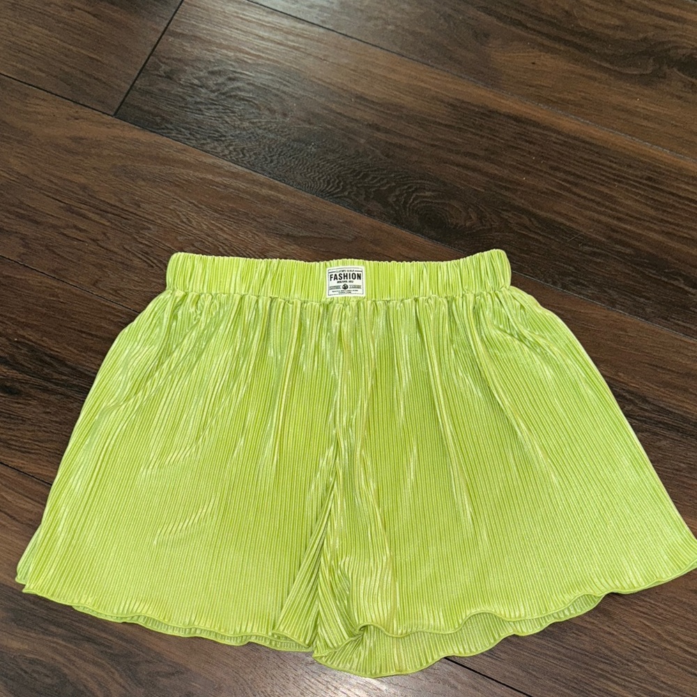 Silky Green Pleated Shorts